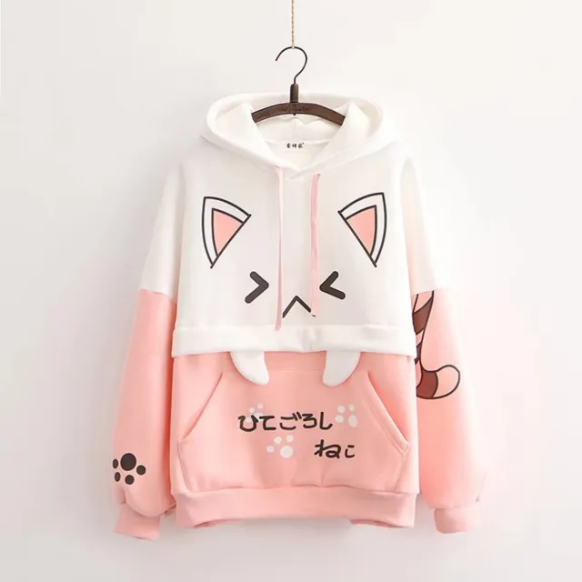 Forest Women's Autumn And Winter Clothing With Fleece Hoodie For Women Pink Big Faced Cat With Velvet - Shop at LoveMi