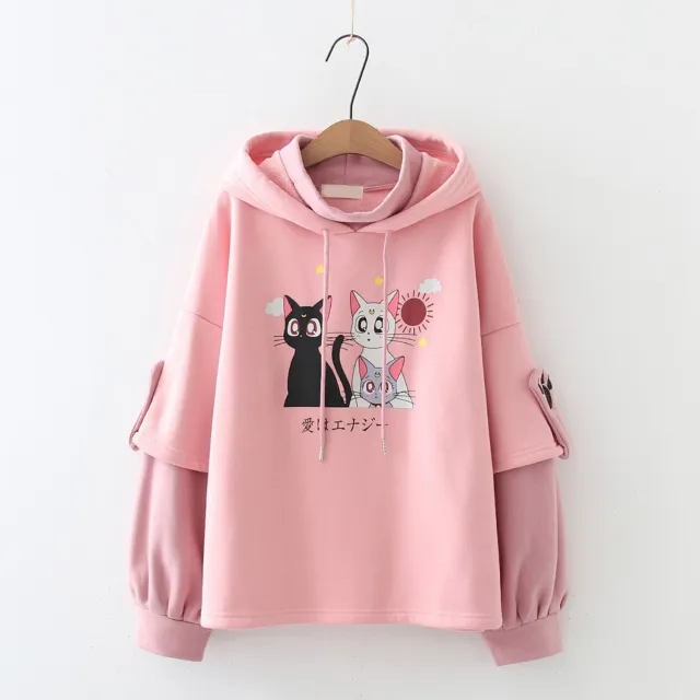 Forest Women's Autumn And Winter Clothing With Fleece Hoodie For Women Pink Anime Cat Plush - Shop at LoveMi