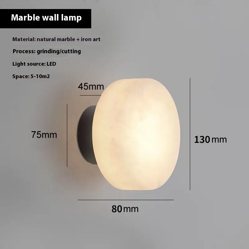 Spanish Natural Marble Round Wall Lamp Simple Bedroom Bedside