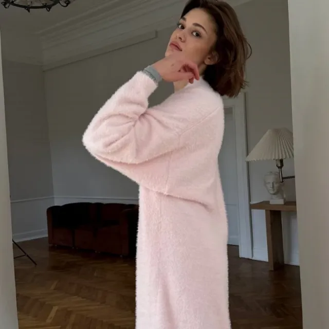 Idle Style Knitted Sweater With Belt Pink - Shop at LoveMi