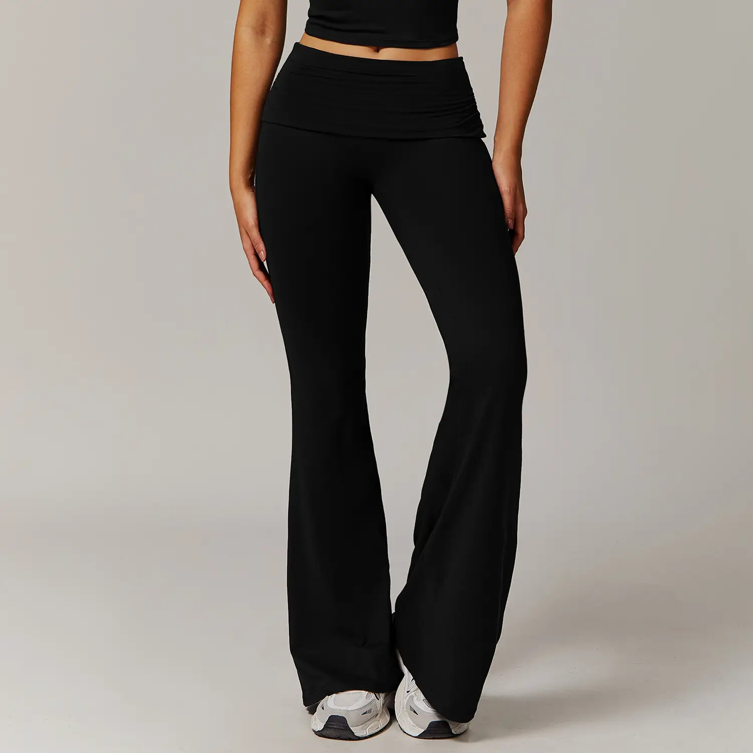 Wool Pleated Yoga Fold High Waist Running Sports Skinny Versatile Bell-bottom Pants