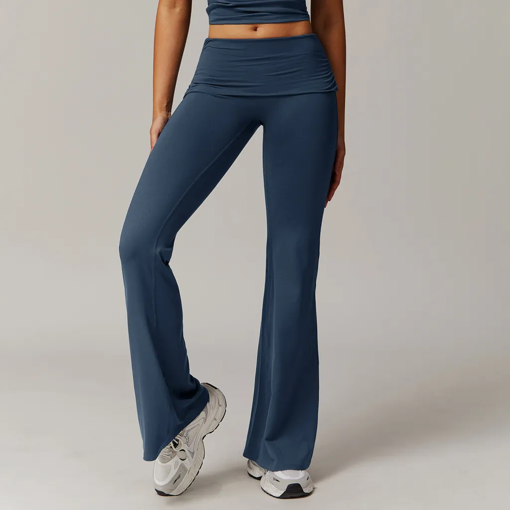 Wool Pleated Yoga Fold High Waist Running Sports Skinny Versatile Bell-bottom Pants - Gray
