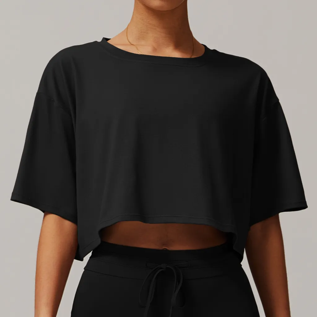 Brushed Sports Short-sleeved Top Comfortable Round Neck - Advanced Black