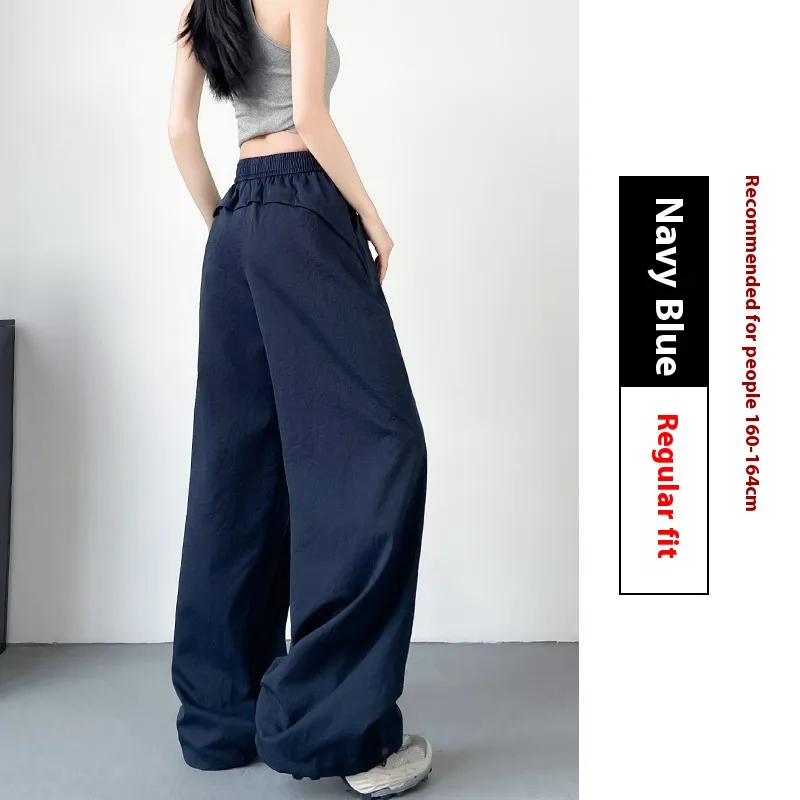 Women's Cotton-like Wide-leg Sunscreen Pants Summer High Waist - Navy