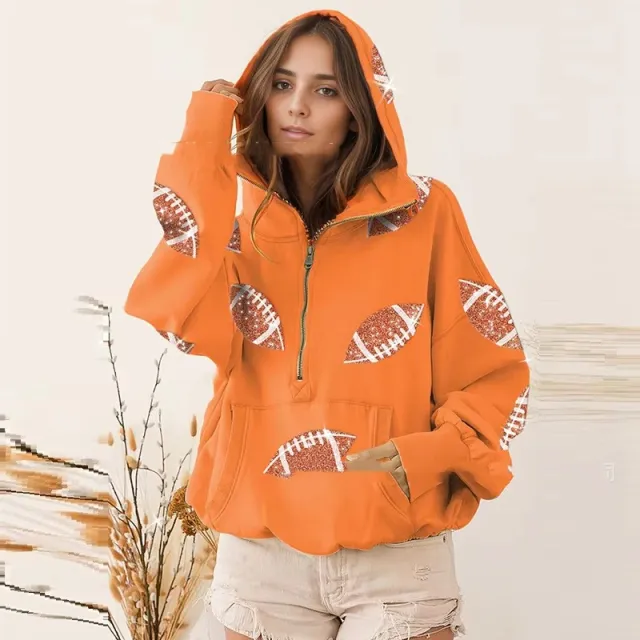 Hooded Long Sleeve Kangaroo Pocket Women's Sweater Orange Red - Shop at LoveMi
