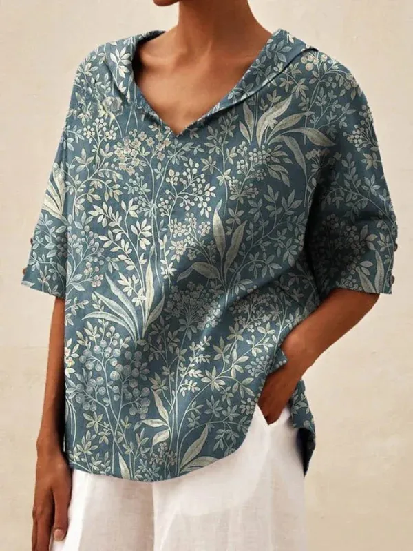 Women's Solid Color Cotton And Linen Loose Shirt - Style2-L