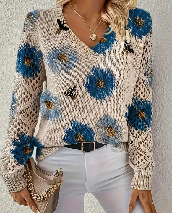 Printed Casual Cape Coat Cardigan Sweater Blue - Shop at LoveMi