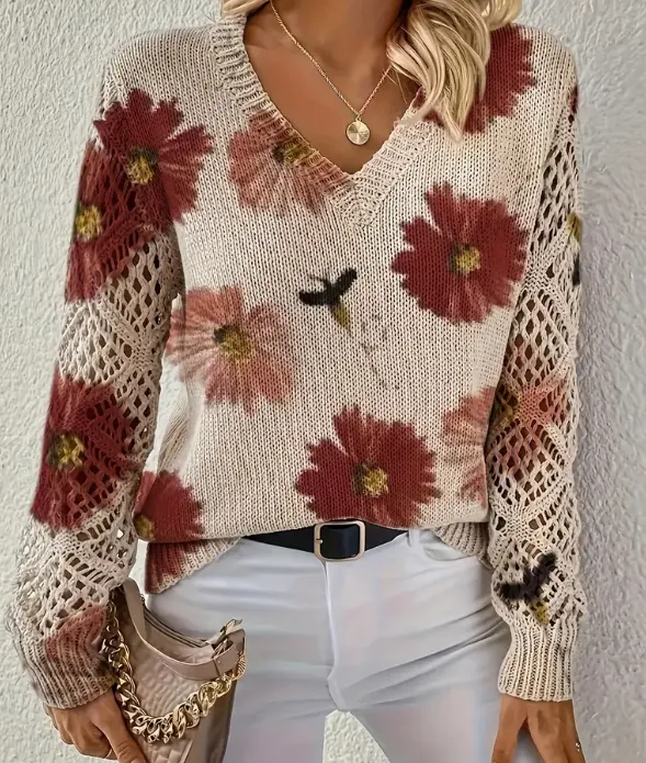 Printed Casual Cape Coat Cardigan Sweater Red - Shop at LoveMi