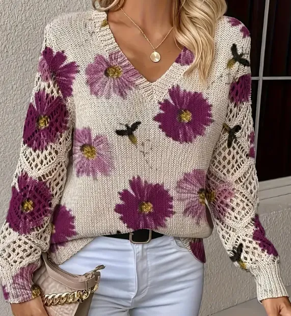 Printed Casual Cape Coat Cardigan Sweater Purple - Shop at LoveMi