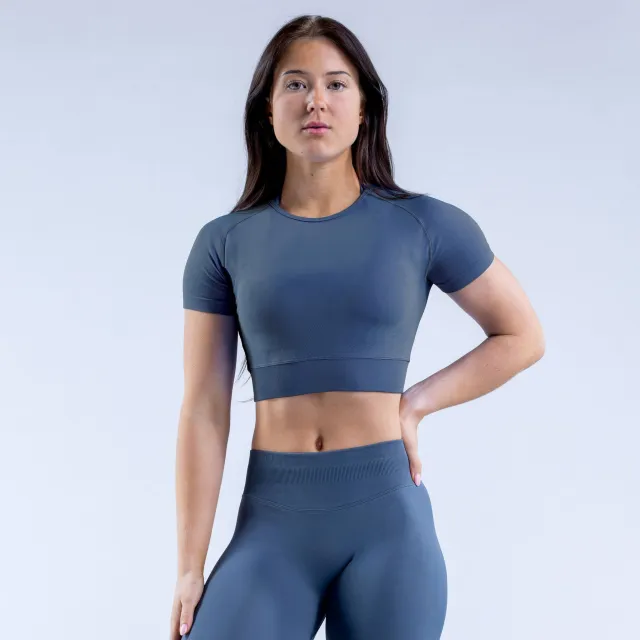 Nylon Fabric High Wicking Fitness Short Sleeve Deep Sea Blue - Shop at LoveMi