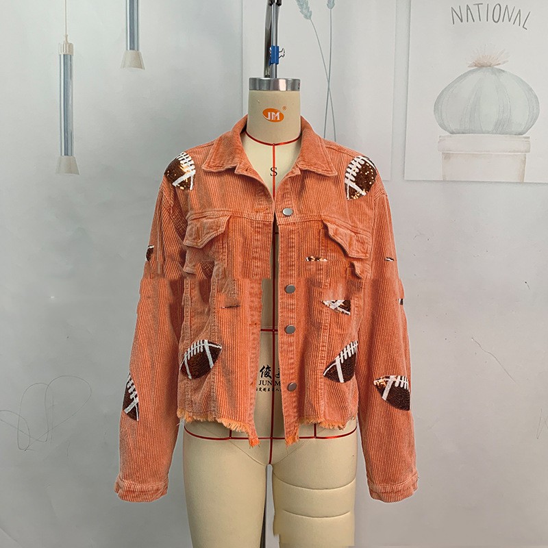 Sequined Embroidered Corduroy Rugby Wear Top