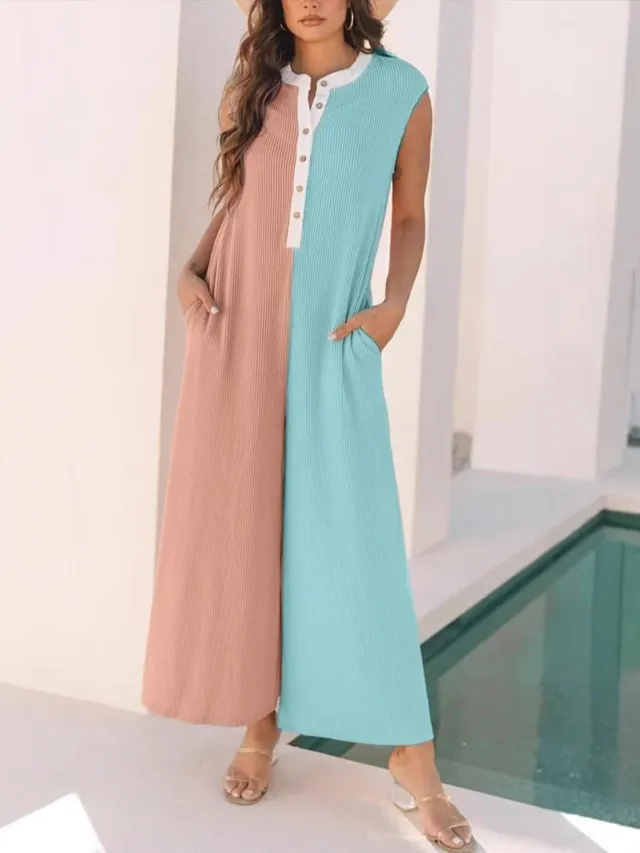 European And American Leisure Loose Color Matching Sleeveless One piece Trousers Picture 4 - Shop at LoveMi