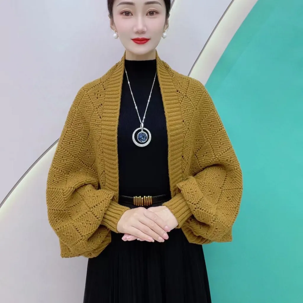 Autumn And Winter Knitting Elegant Cardigan Fashion All-match Shawl - Turmeric