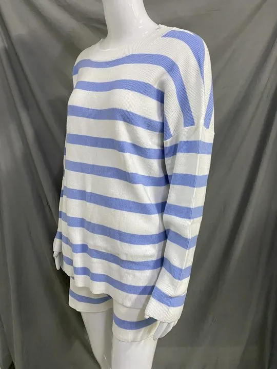 2 piece Striped Long Sleeved Sweater Set Blue And White - Shop at LoveMi