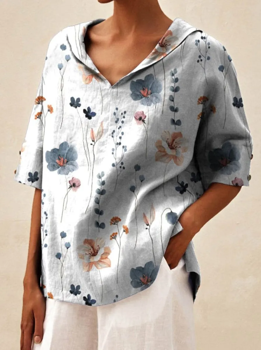 Women's Solid Color Cotton And Linen Loose Shirt - Whitelotus