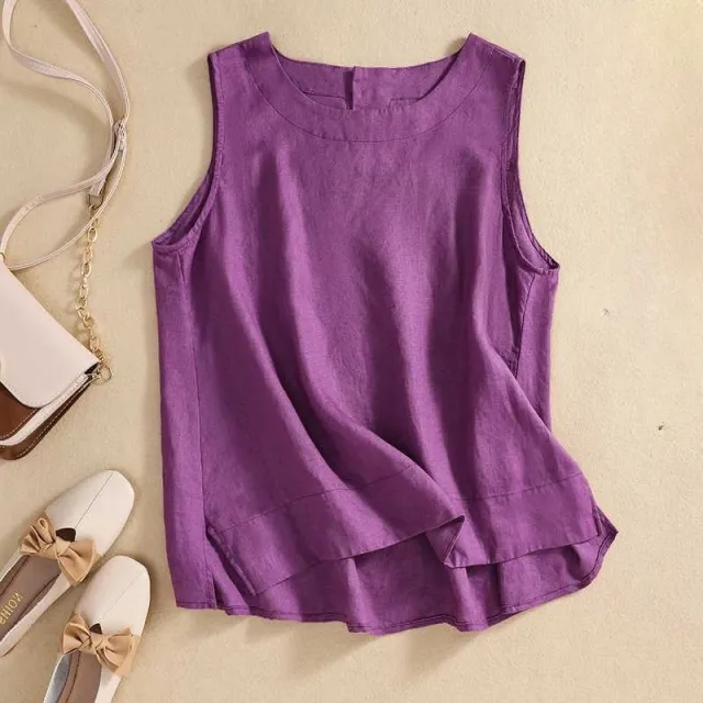 Retro Cotton Linen Vest Women's Loose Sleeveless Top Purple - Shop at LoveMi
