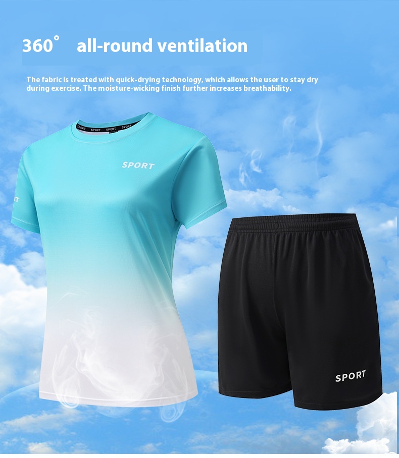 women's quick-dry workout t-shirt light blue gradient back view