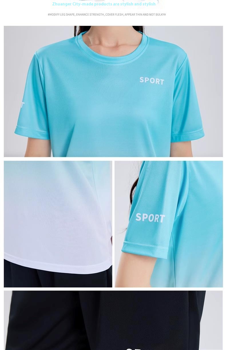 women's quick-dry workout t-shirt light blue gradient back view