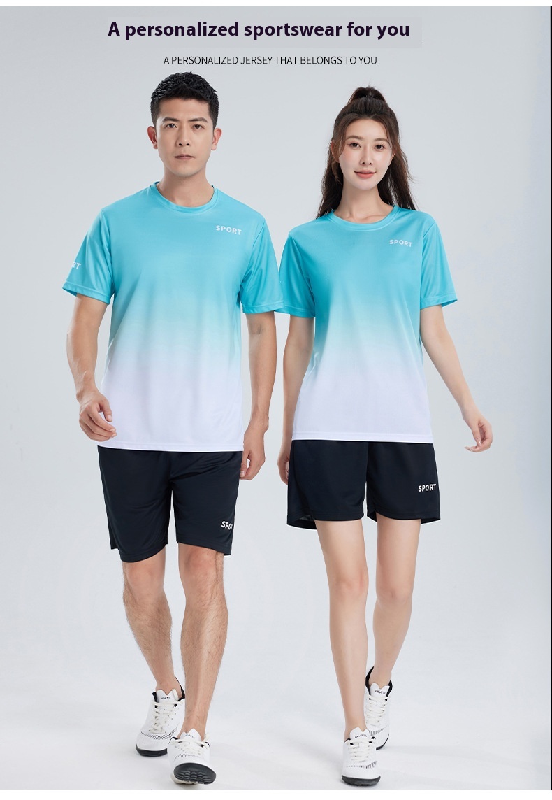 women's quick-dry workout t-shirt light blue gradient back view