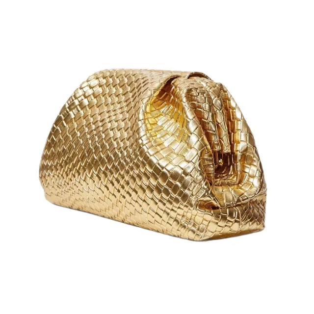 Women's Solid Color Versatile New Large Capacity Woven Clutch Gold - Shop at LoveMi