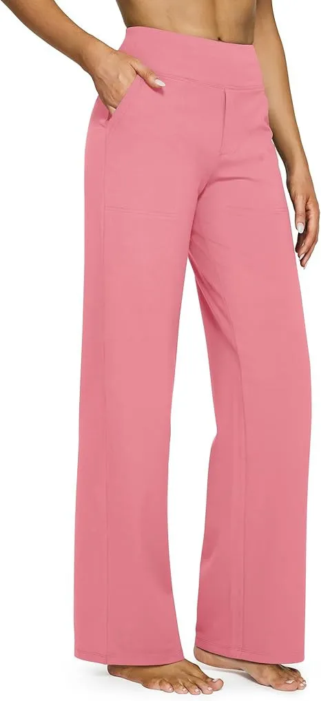Pocket Knitted Straight High Waist Trousers Pink - Shop at LoveMi