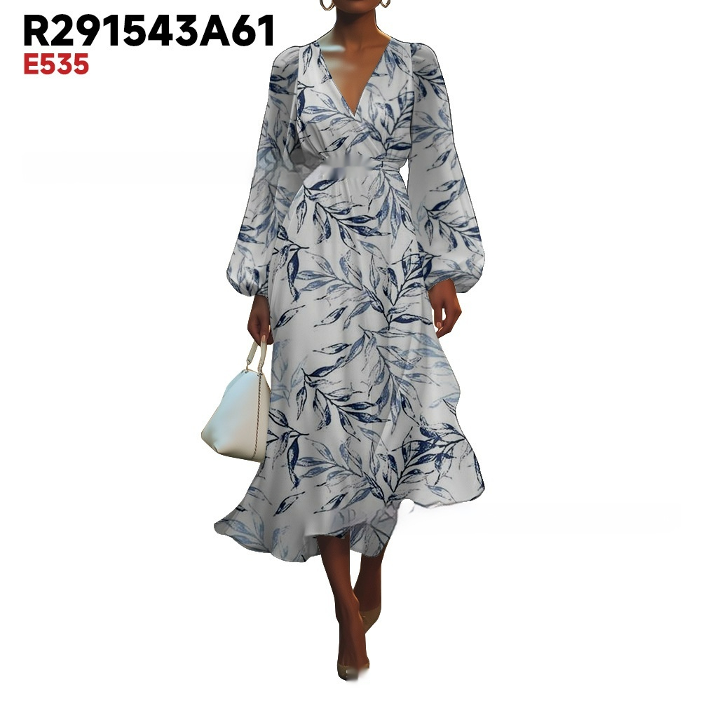 Creative Elements Casual Printed V-neck Puff Sleeve Dress
