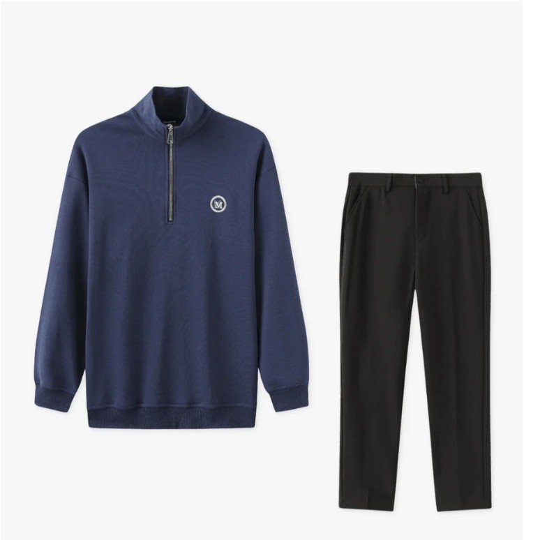 Half-high Neck Zippered Sweater Pants For Men