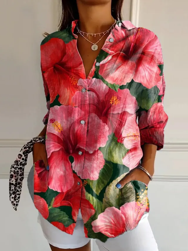Color Matching Casual Loose Shirt Women's Clothing Button Top 2 Style M - Shop at LoveMi