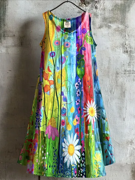 Sleeveless Round Neck 3D Printing Dress - Jlbq04Sx4919