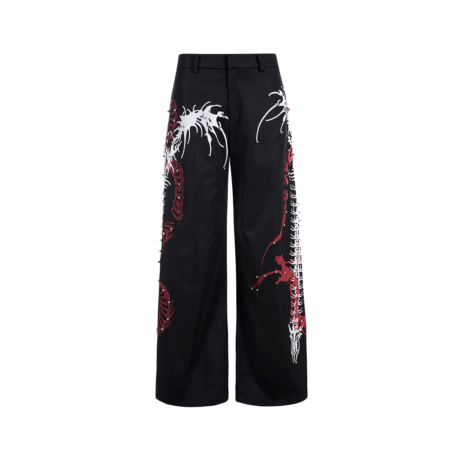 Rivet Snake-shaped Backbone Printed Black Suit Pants