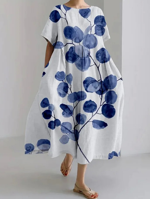 Loose Floral Print Midi Dress Blue - Shop at LoveMi