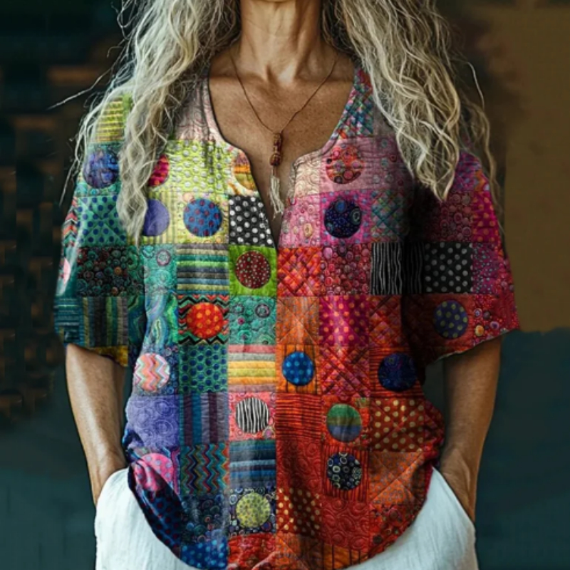 Women's Ethnic Geometric Print Casual Comfortable Cotton Shirt