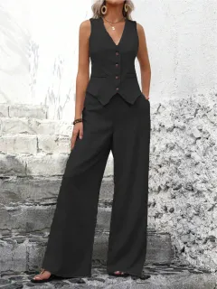 New Vest Trousers Patchwork Casual Suit - Black - View 1