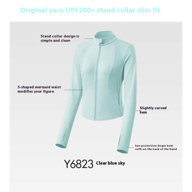 Slim Stand Collar UV Protection Ice Silk Sun Protection Top Coat For Women Blue - Shop at LoveMi