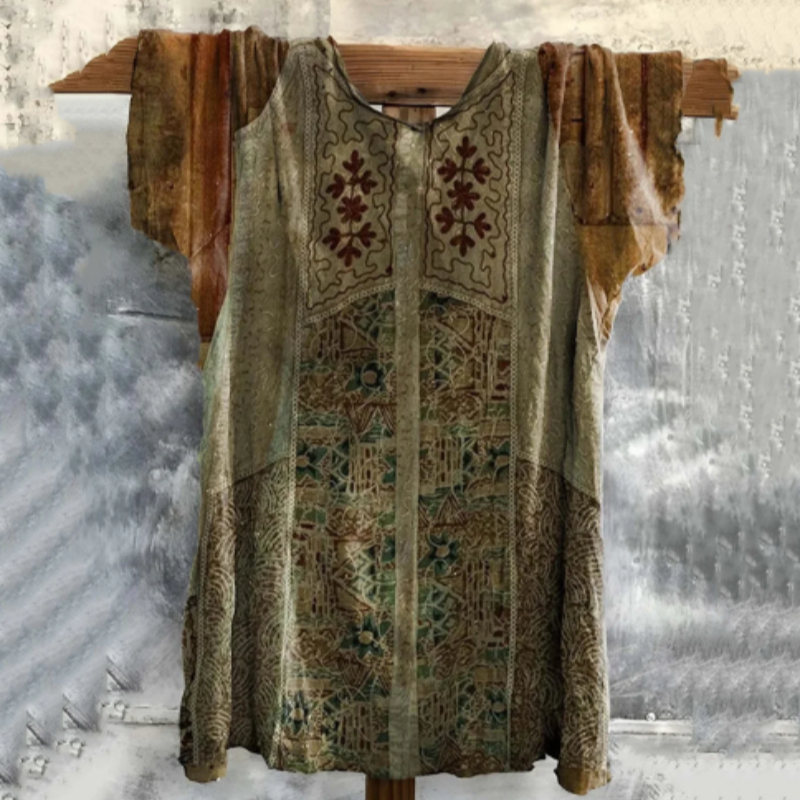 Boho Vintage Patterned Linen Cotton T-shirt