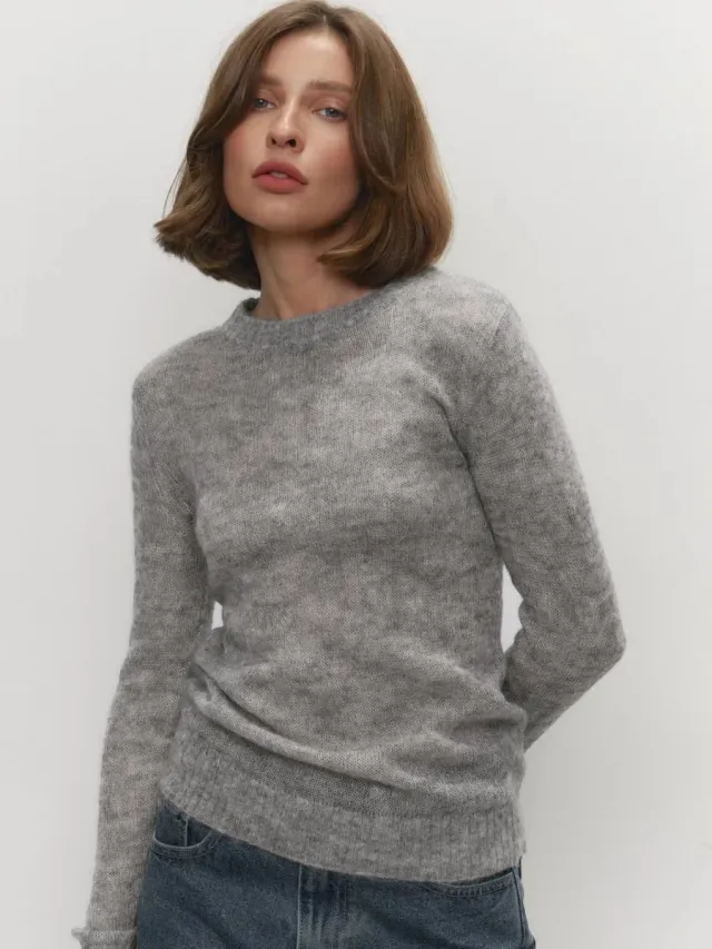 Sweater Blouse Women's Round Neck European And American Style See through Grey - Shop at LoveMi