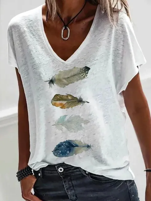 Women's Comfy Print Short Sleeve Top - White