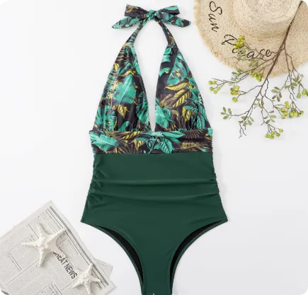 Sexy Printed One Piece Swimsuit Green - Shop at LoveMi