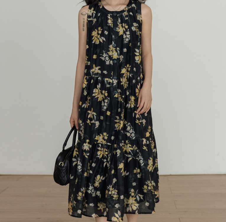 Sleeveless Floral Print Round Neck Dress