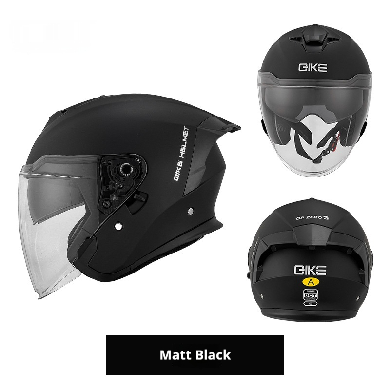 Three-quarter Safety Riding Motorcycle Electric Vehicle Class A Large Tail Helmet – Matte Black OP03, M
