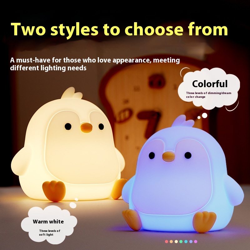 Baby Penguin Small Night Bedroom Bedside Silicone Pat Lamp - Image 1