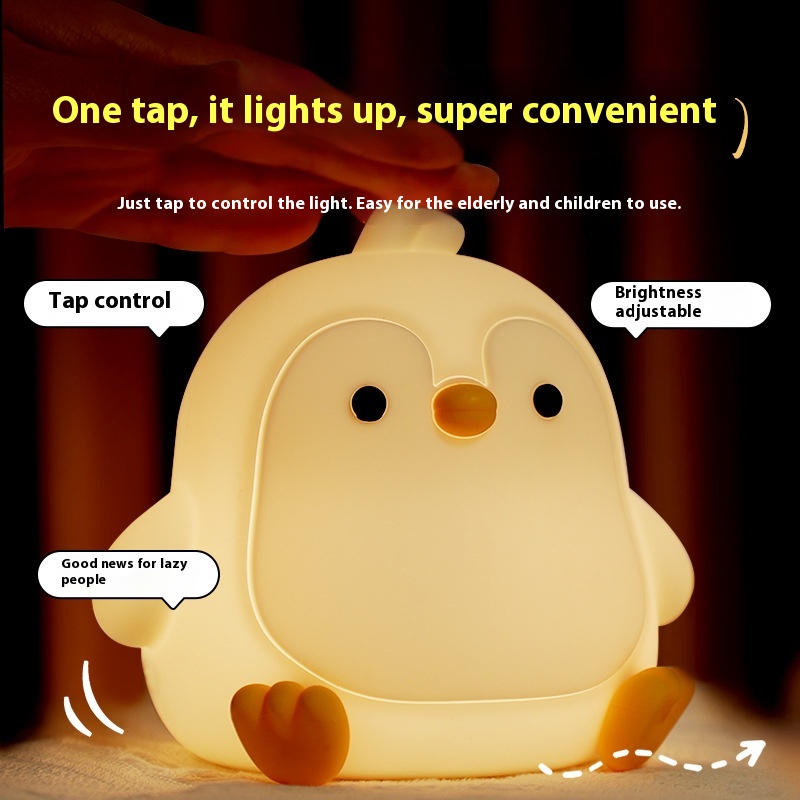 Baby Penguin Small Night Bedroom Bedside Silicone Pat Lamp - Image 2