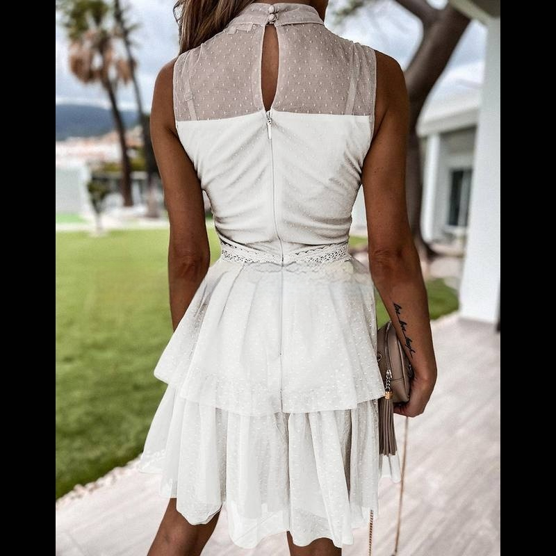 Sleeve Lace Stitching Butterfly Collar Dignified Goddess Mesh Dress