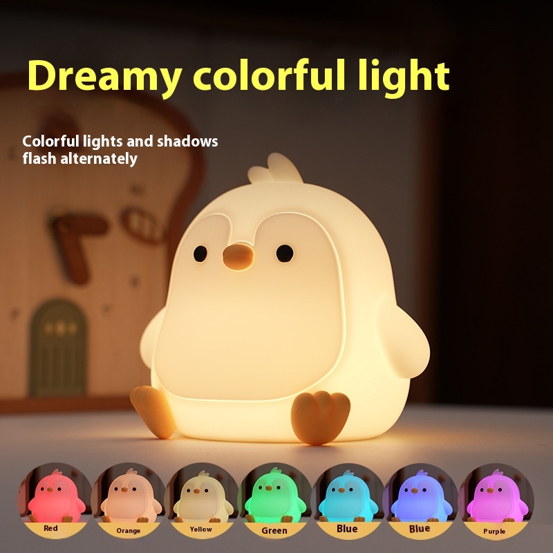 Baby Penguin Small Night Bedroom Bedside Silicone Pat Lamp - Image 3