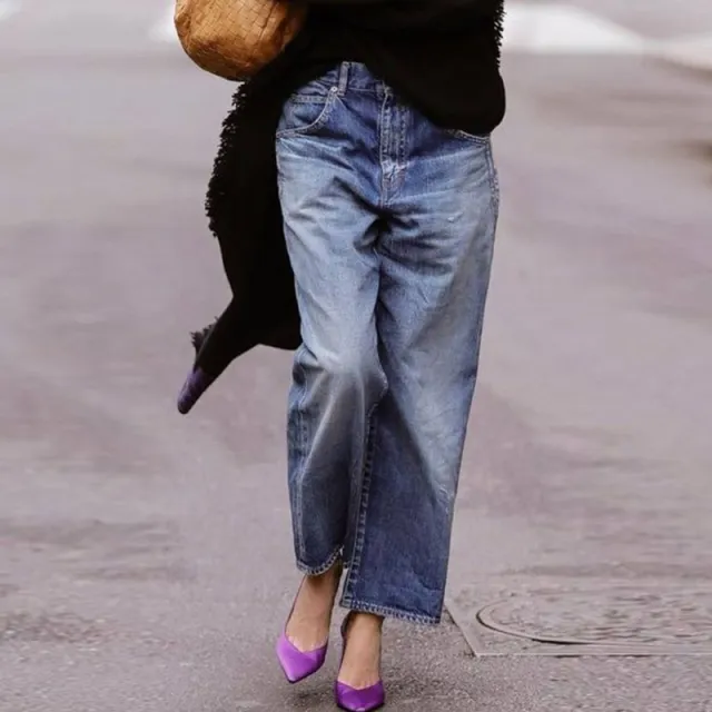 Loose Mid Waist Casual Straight Pants Cropped Pants Blue - Shop at LoveMi