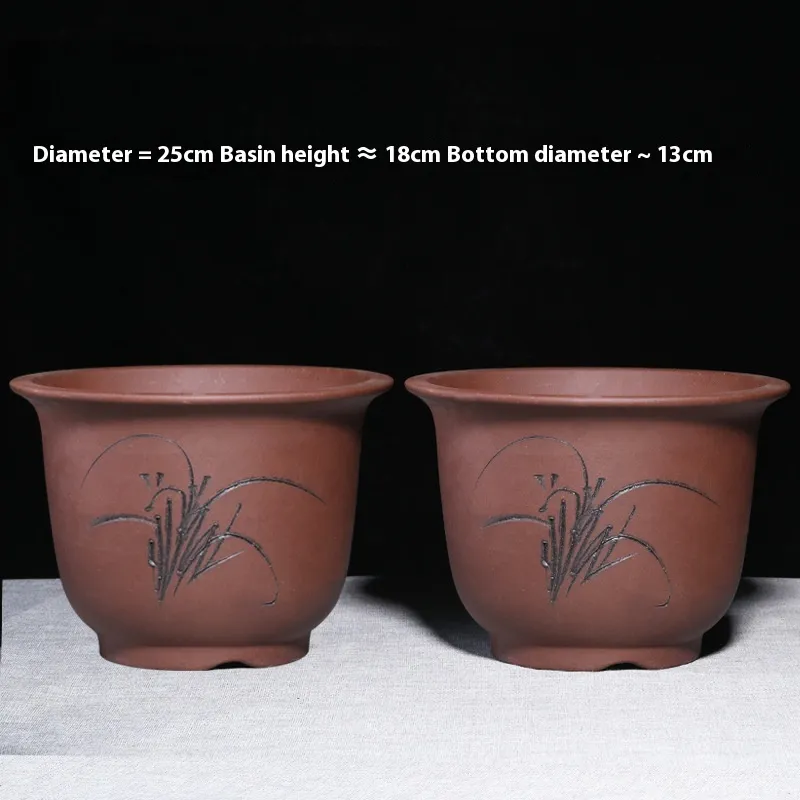 Purple Sand Flower Pot Large Balcony Vegetable Planting - Lotus Golden Bell Pair