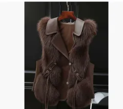 Fur Vest Short Coat Autumn And Winter New Patchwork Winter Fox Fur Jacket Women Short Artificial Fur Coat Elegant Female Warm Vest - Coffee - View 1