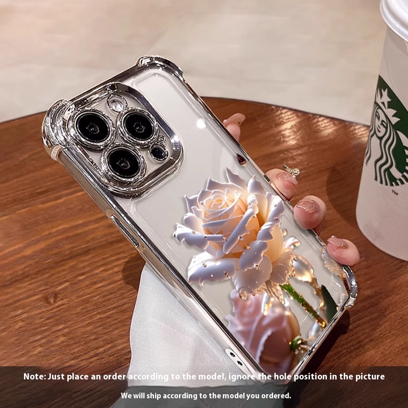 Applicable To 16 Mobile Phone Flower Rose Transparent Drop-resistant Phone Case