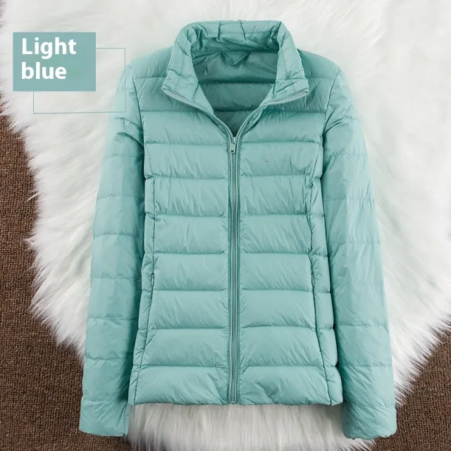 Stand up Collar Down Short Lightweight And Extra Thick Slim Jacket Tan - Shop at LoveMi