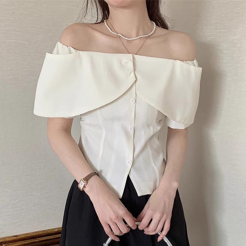 French Style Off-shoulder Off-shoulder Waist Petite Top